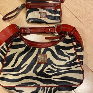 Dooney & Bourke Zebra Print Shoulder Bag with Red Trim and Matching Wristlet